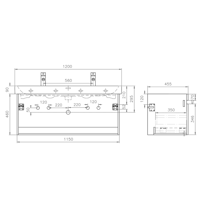 Lodge Waschtischunterschrank 115 cm mit 1 Auszug für Waschtisch Geberit iCon