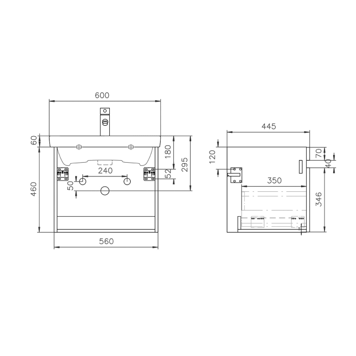 Lodge Waschtischunterschrank 54 cm mit 1 Auszug für Waschtisch Villeroy & Boch Subway 2.0