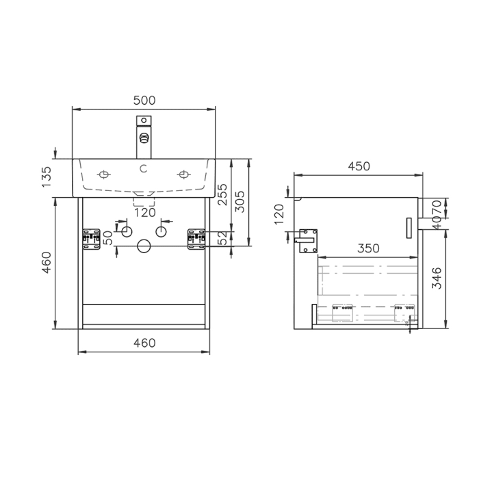 Lodge Waschtischunterschrank 46 cm mit 1 Auszug für Waschtisch Duravit Vero Air