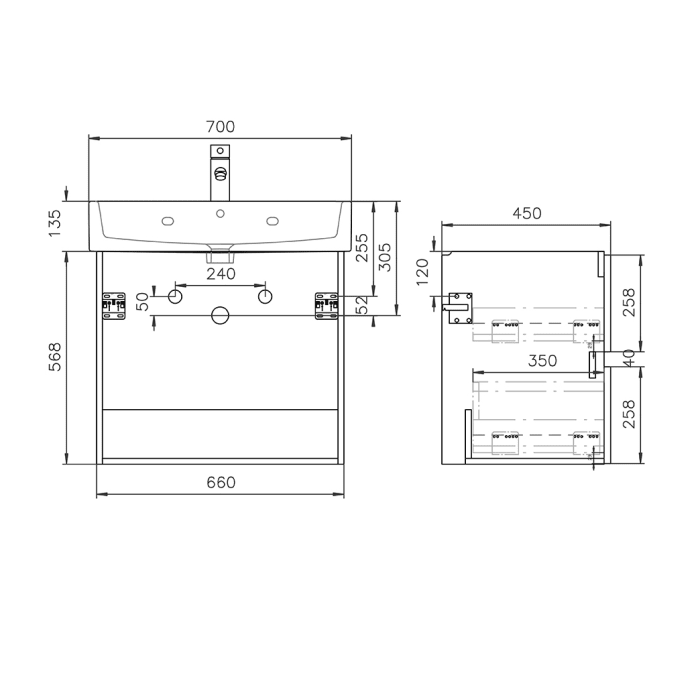 Lodge Waschtischunterschrank 66 cm mit 2 Auszügen für Waschtisch Duravit Vero Air