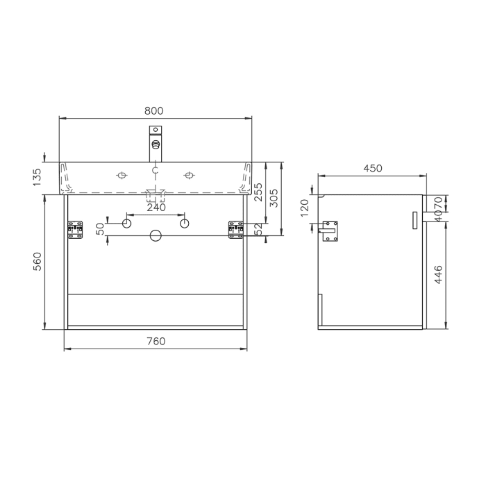 Lodge Waschtischunterschrank 76 cm mit 2 Türen für Waschtisch Duravit Vero Air