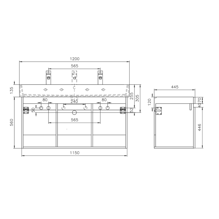 Lodge Waschtischunterschrank 115 cm mit 3 Türen für Waschtisch Duravit Vero Air