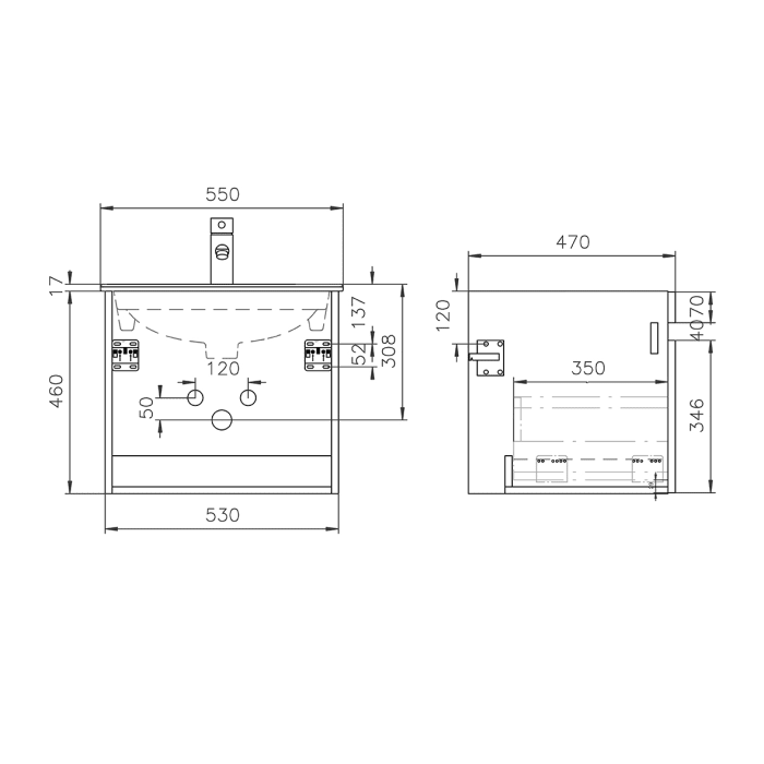 Lodge Waschtischunterschrank 53 cm mit 1 Auszug für Waschtisch Geberit Renova