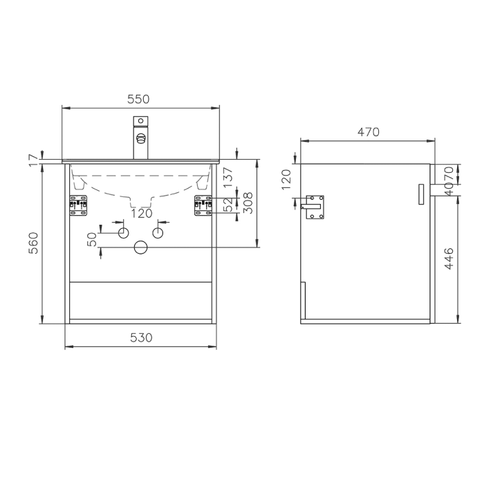 Lodge Waschtischunterschrank 53 cm mit 2 Türen für Waschtisch Geberit Renova