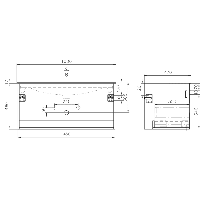 Lodge Waschtischunterschrank 98 cm mit 1 Auszug für Waschtisch Geberit Renova