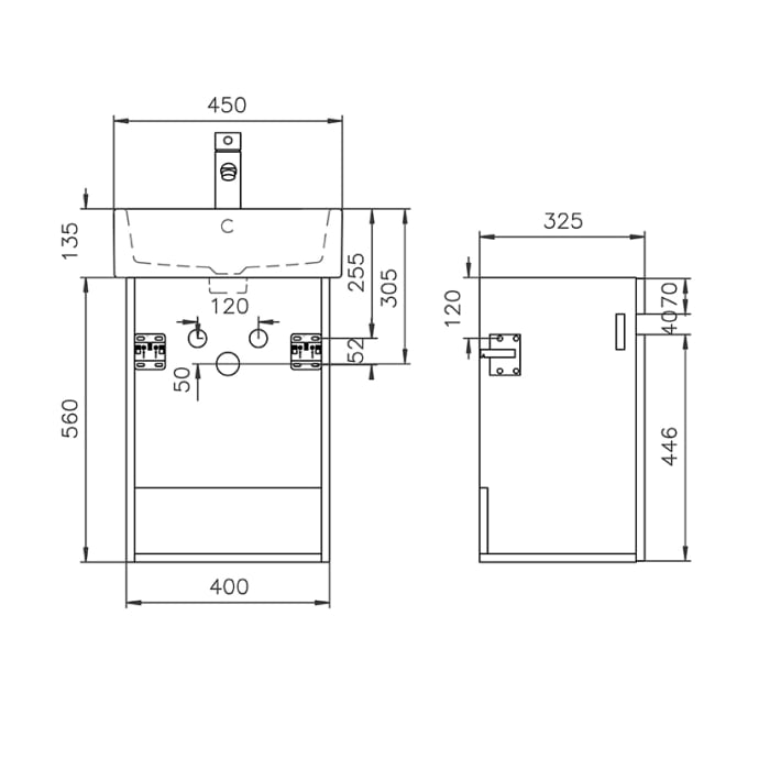 Lodge Waschtischunterschrank 40 cm mit 1 Tür, Anschlag links für Waschtisch Duravit Vero Air