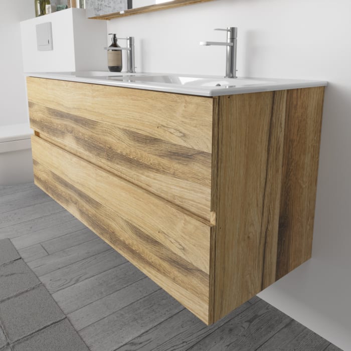 Lodge Doppel-Waschtischunterschrank 128 cm mit 4 Auszügen für Waschtisch Geberit Renova