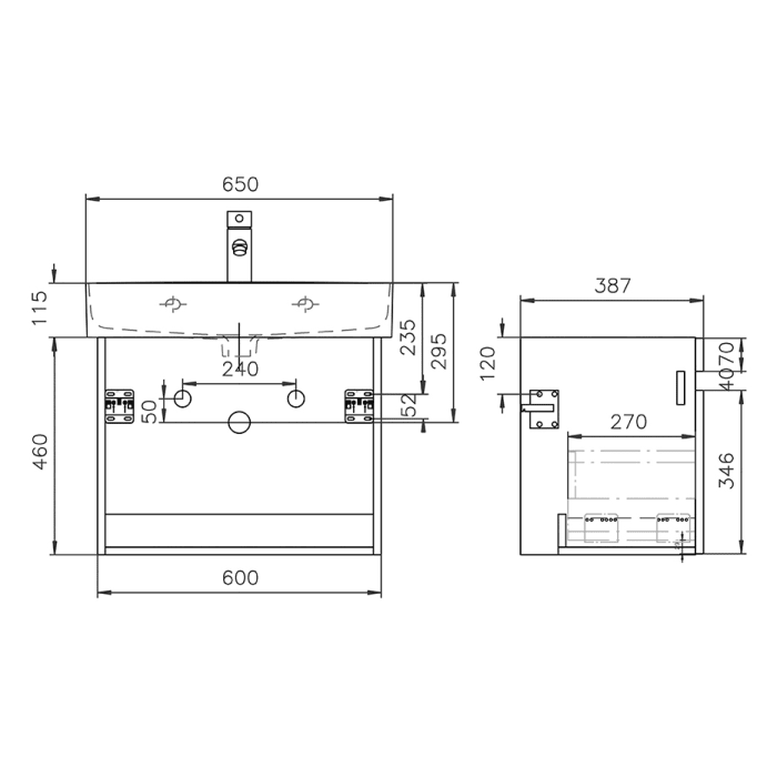 Lodge Waschtischunterschrank 60 cm mit 1 Auszug für Waschtisch LAUFEN Val