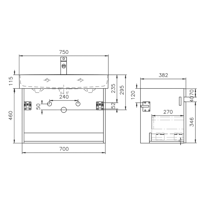 Lodge Waschtischunterschrank 70 cm mit 1 Auszug für Waschtisch LAUFEN Val