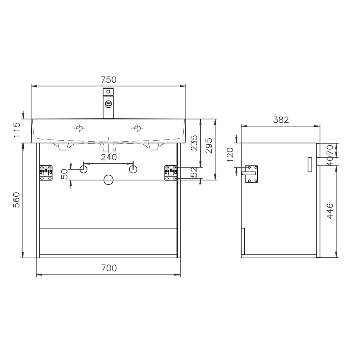 Lodge Waschtischunterschrank 70 cm mit 2 Türen für Waschtisch LAUFEN Val