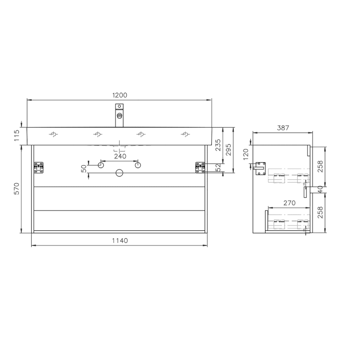 Lodge Waschtischunterschrank 120 cm mit 2 Auszügen für Waschtisch LAUFEN Val