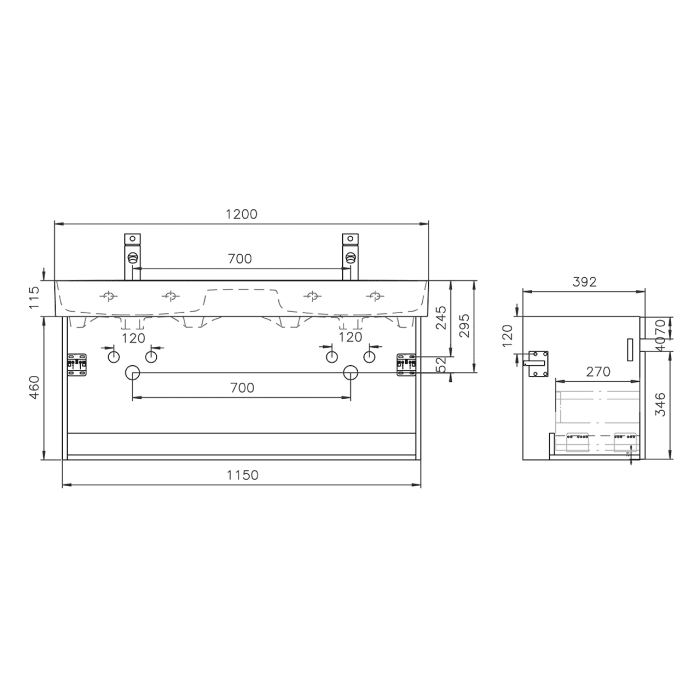 Lodge Doppel-Waschtischunterschrank 120 cm mit 1 Auszug für Waschtisch LAUFEN Val