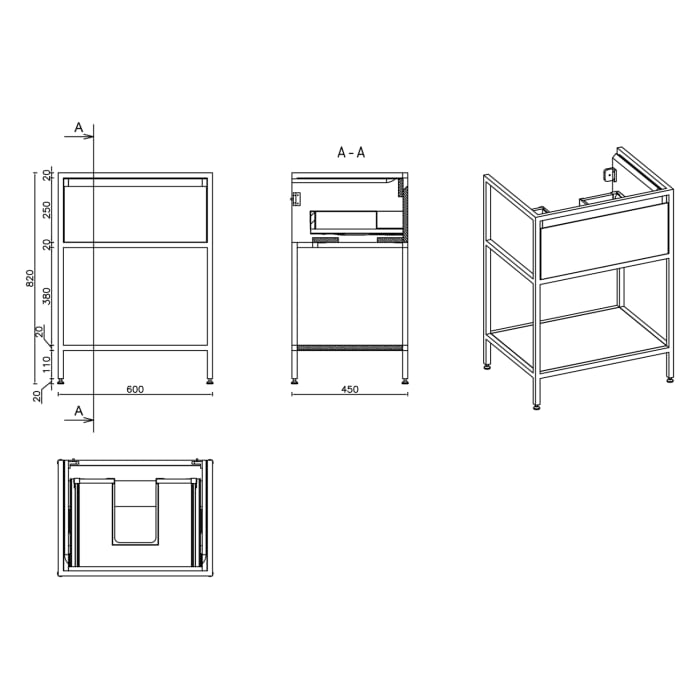 Loft 2.0 Waschtischunterschrank 60 cm, mit Metallgestell