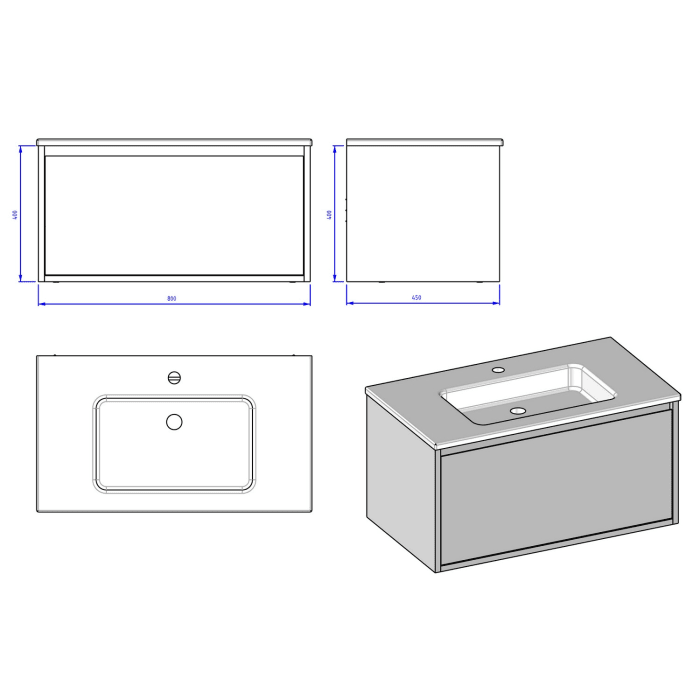 Loft Waschtisch mit Unterschrank 80 cm, 1 Auszug