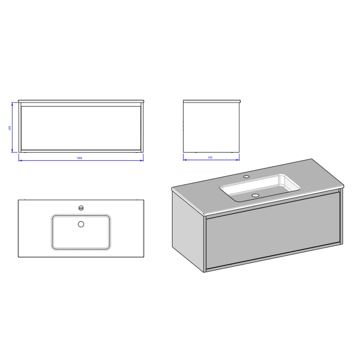 Loft Waschtisch mit Unterschrank 100 cm, 1 Auszug