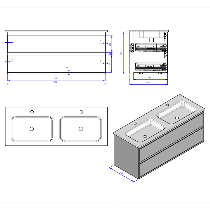 Loft Waschtisch mit Unterschrank 120 cm, 2 Auszüge