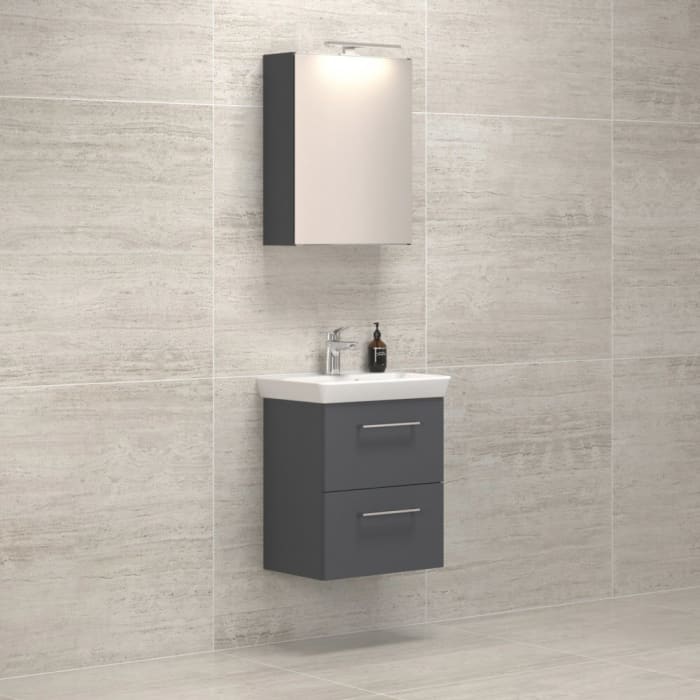 Multo Badmöbel Set 55,5 cm inkl. Spiegelschrank mit LED-Aufsatzleuchte