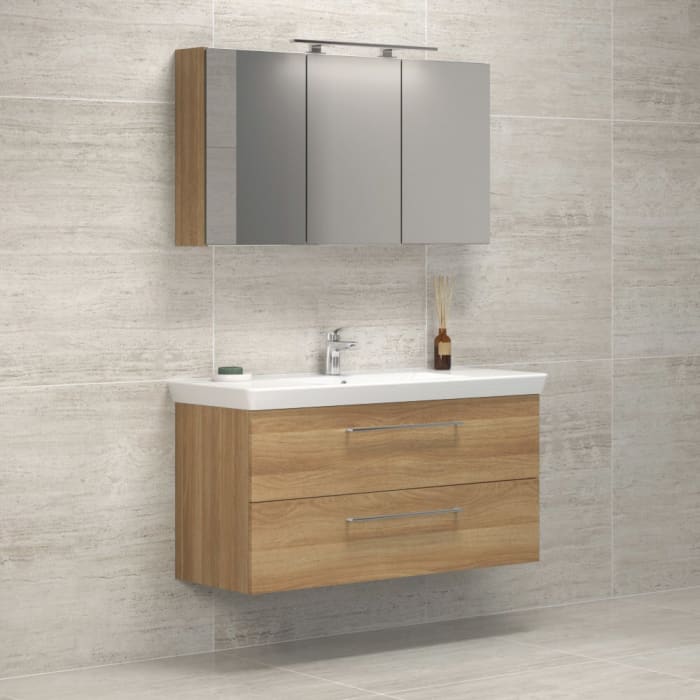 Multo Badmöbel Set 125,5 cm inkl. Spiegelschrank mit LED-Aufsatzleuchte