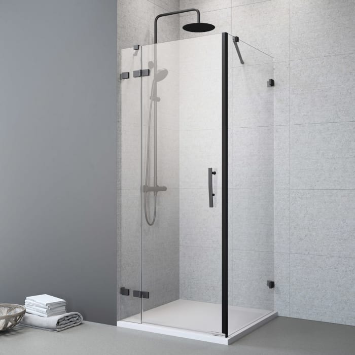 Planplus Pure Drehtür an Festteil mit Seitenwand 80 x 80 cm, Anschlag links