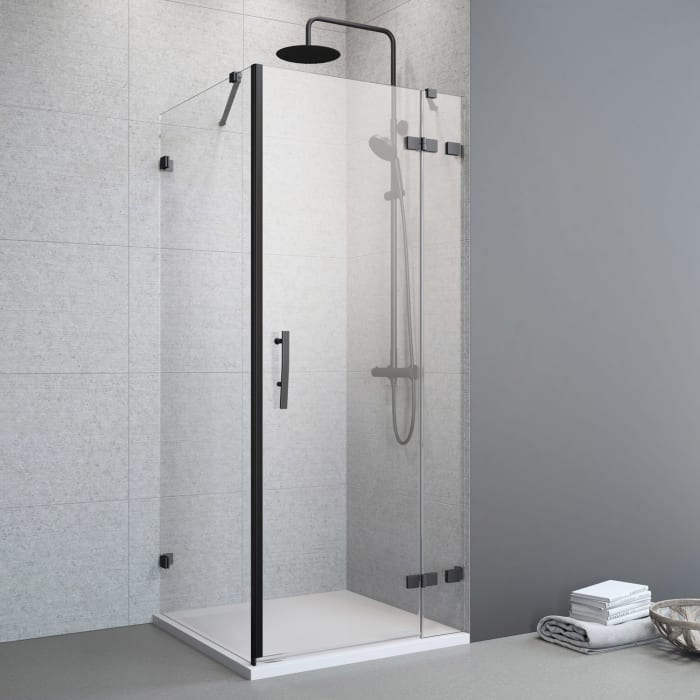 Planplus Pure Drehtür an Festteil mit Seitenwand 90 x 90 cm, Anschlag rechts