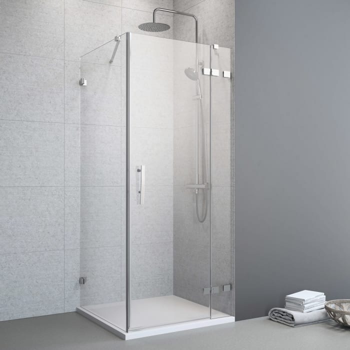 Planplus Pure Drehtür an Festteil mit Seitenwand 100 x 100 cm, Anschlag rechts