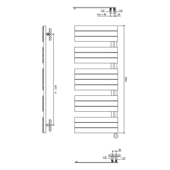 Plan Open E Badheizkörper 70 x 149,5 cm, rein elektrisch, Heizstab Typ 4, Öffnung links mit Fernbedienung