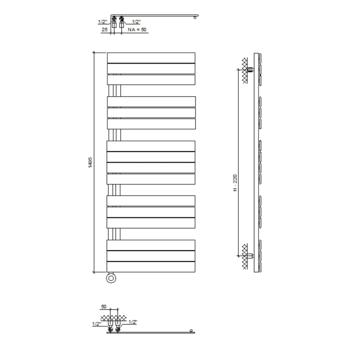 Plan Open E Badheizkörper 70 x 149,5 cm, rein elektrisch, Heizstab Typ 4, Öffnung rechts mit Fernbedienung