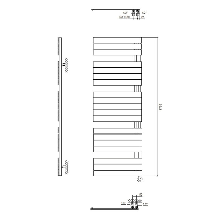 Plan Open E Badheizkörper 70 x 172 cm, rein elektrisch, Heizstab Typ 4, Öffnung links mit Fernbedienung