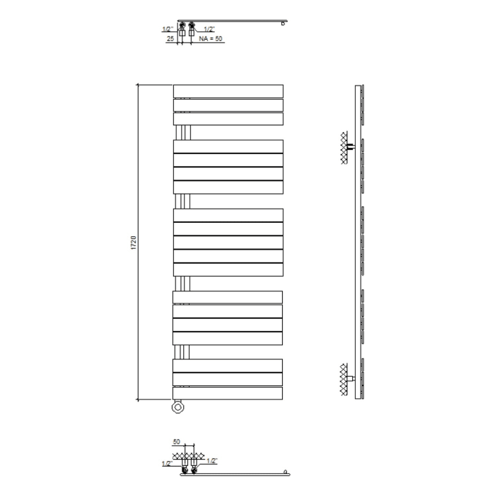 Plan Open E Badheizkörper 70 x 172 cm, rein elektrisch, Heizstab Typ 4, Öffnung rechts mit Fernbedienung