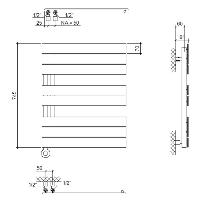 Plan Open E Badheizkörper 70 x 74,5 cm, rein elektrisch, Heizstab Typ 4, Öffnung rechts mit Fernbedienung