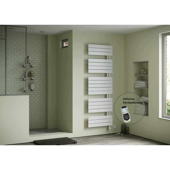 Plan Open E Badheizkörper 50 x 119,5 cm, rein elektrisch, Heizstab Typ 4, Öffnung links mit Fernbedienung