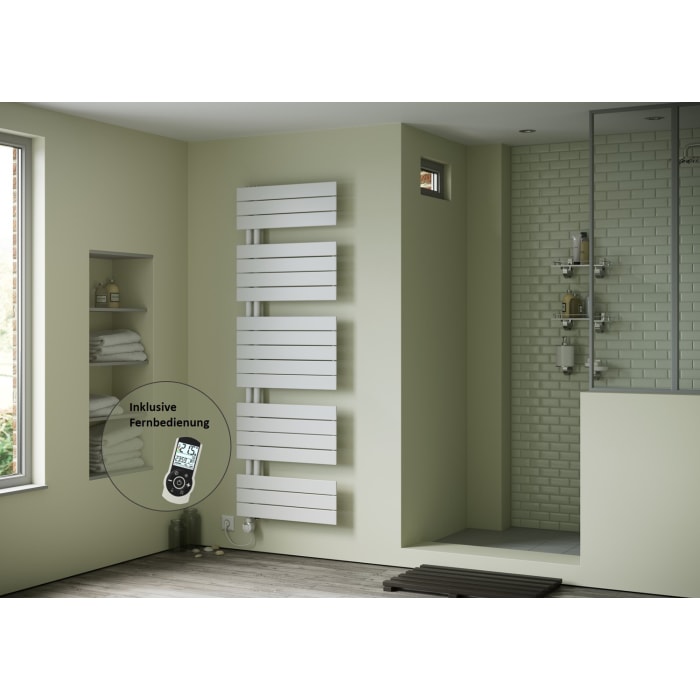 Plan Open E Badheizkörper 50 x 119,5 cm, rein elektrisch, Heizstab Typ 4, Öffnung rechts mit Fernbedienung