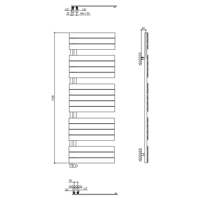 Plan Open E Badheizkörper 60 x 172 cm, rein elektrisch, Heizstab Typ 3, Öffnung links