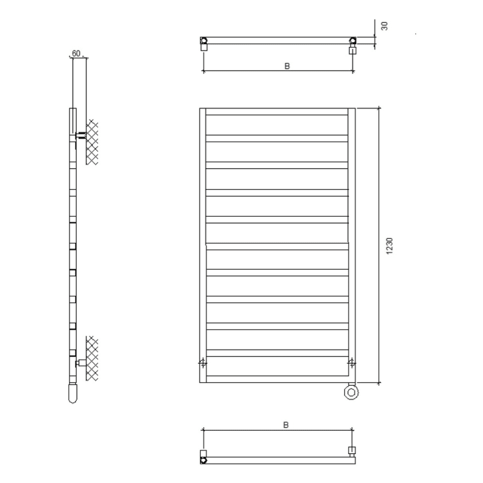 Quara E Badheizkörper 60 x 123 cm, rein elektrisch, Heizstab Typ 4 rechts mit Fernbedienung