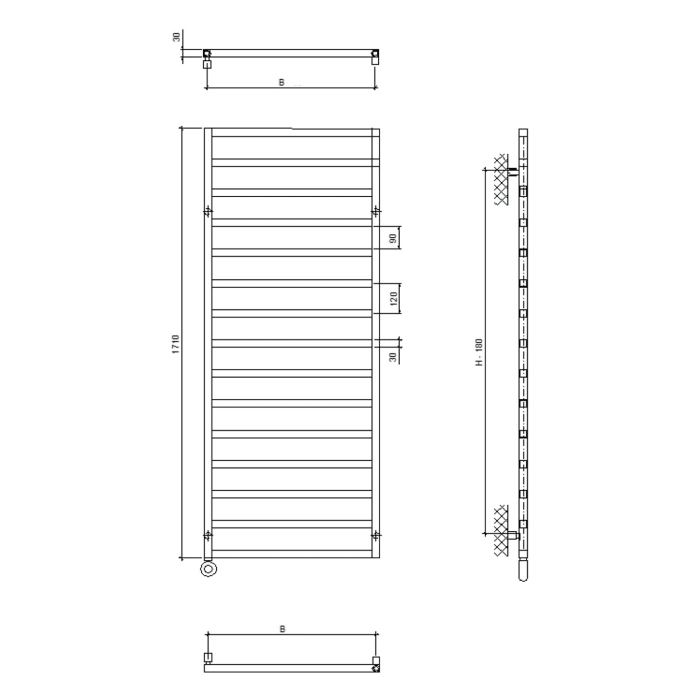 Quara E Badheizkörper 50 x 171 cm, rein elektrisch, Heizstab Typ 4 links mit Fernbedienung