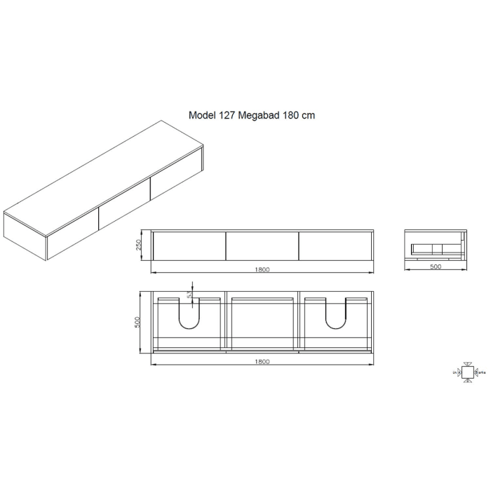 Art Waschtischkonsole 180 cm mit 3 Auszügen