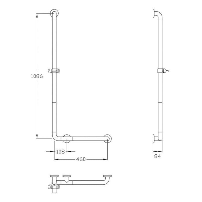 Silver Age System Winkelgriff 46 x 108,6 cm, mit Brausehalter