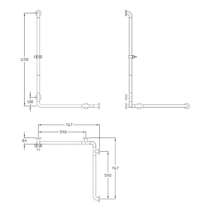 Silver Age System Duschhandlauf 76,7 x 76,7 x 115,8 cm, mit Brausestange