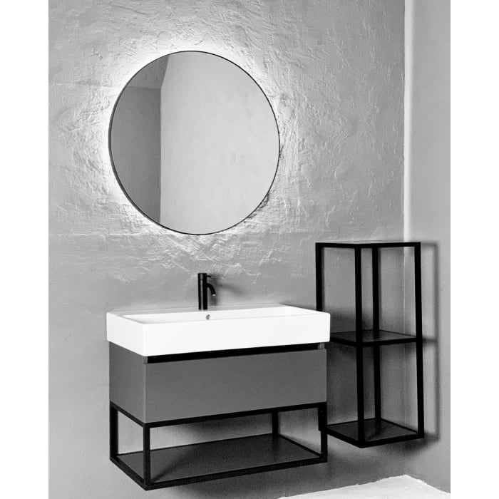 Megabad Profi Collection Art LED-Badspiegel Ø 60 cm mit schwarzem Rahmen und Hintergrundbeleuchtung