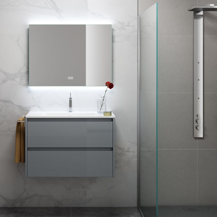 Megabad Profi Collection Living Badspiegel 80 x 60 cm mit LED-Hintergrundbeleuchtung, Dimmer und Spiegelheizung