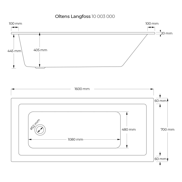 OLTENS Langfoss Einbau-Badewanne 160 x 70 cm