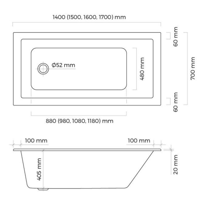 OLTENS Langfoss Einbau-Badewanne 160 x 70 cm