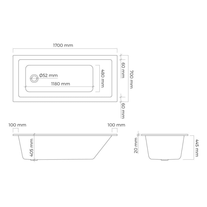 OLTENS Langfoss Einbau-Badewanne 170 x 70 cm
