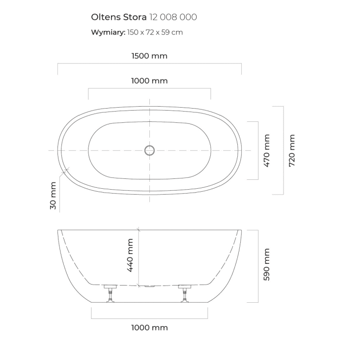 OLTENS Stora freistehende Badewanne oval 150 x 72 cm