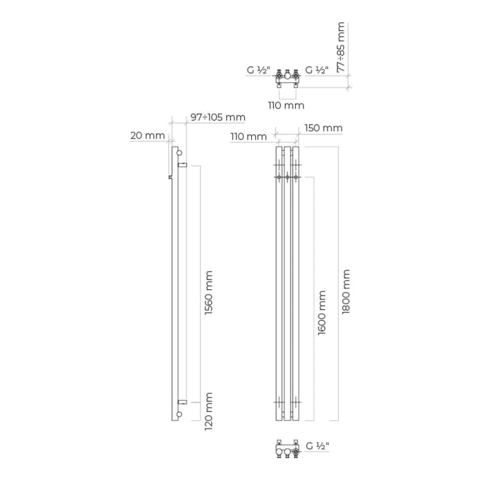 OLTENS Stang Badheizkörper 15 x 180 cm