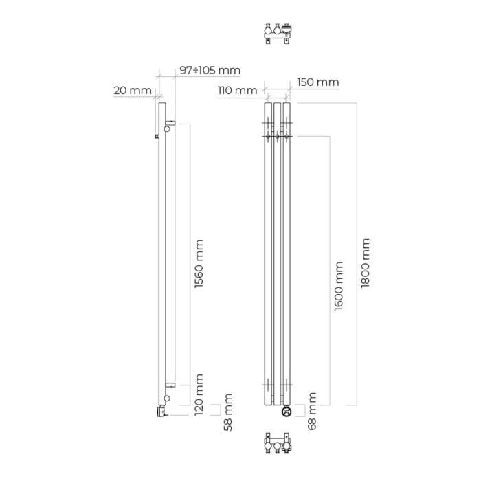 OLTENS Stang (e) Elektro-Badheizkörper 15 x 180 cm