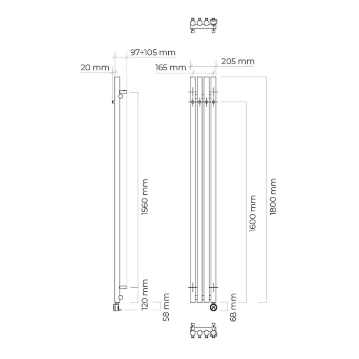 OLTENS Stang (e) Elektro-Badheizkörper 20,5 x 180 cm