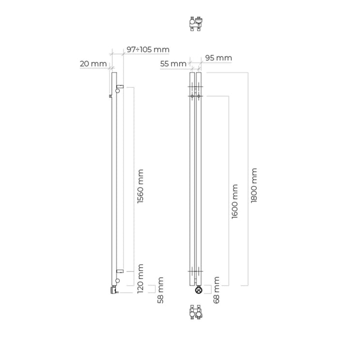 OLTENS Stang (e) Elektro-Badheizkörper 9,5 x 180 cm