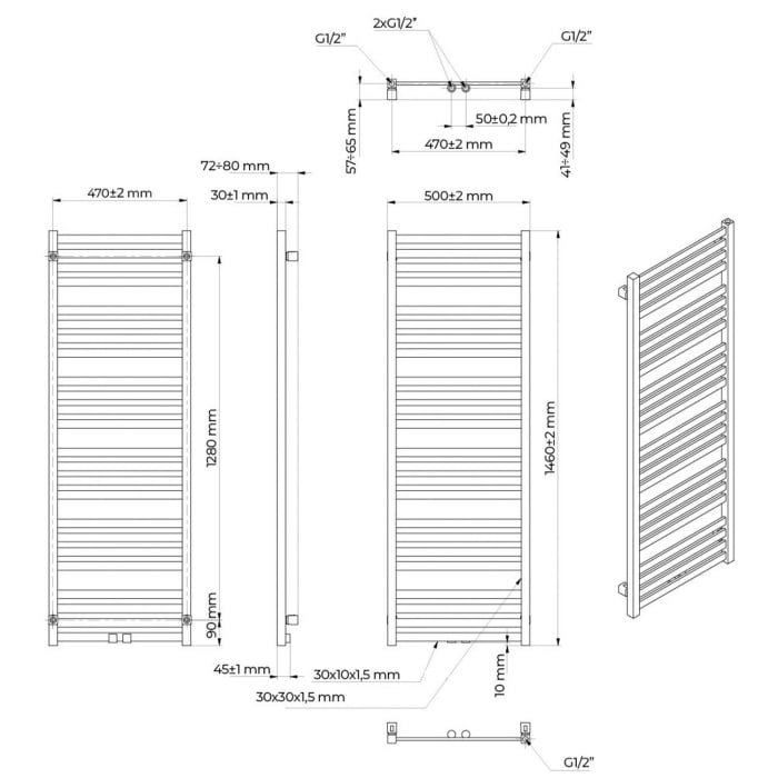 OLTENS Vanlig Badheizkörper 50 x 146 cm