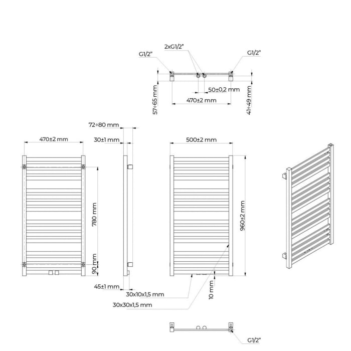 OLTENS Vanlig Badheizkörper 50 x 96 cm